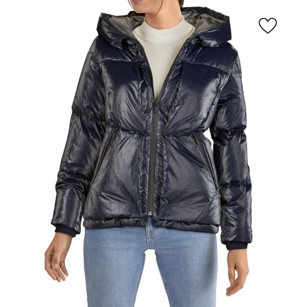 Cole Haan GrandSeries Glazed Down Puffer‎ Jacket Hooded Black XS Lightweight